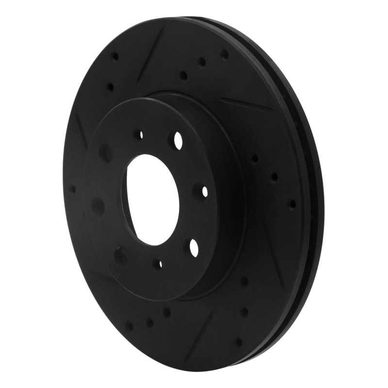 Honda Civic Brake Rotor (1) - Front Left - R1 Concepts - Drilled & Slotted - Black - `90-`00